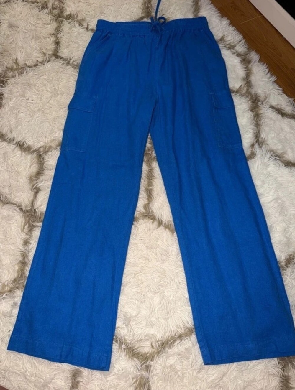 Love Tree Bright Blue Cargo Linen-Blend Ladies Pants